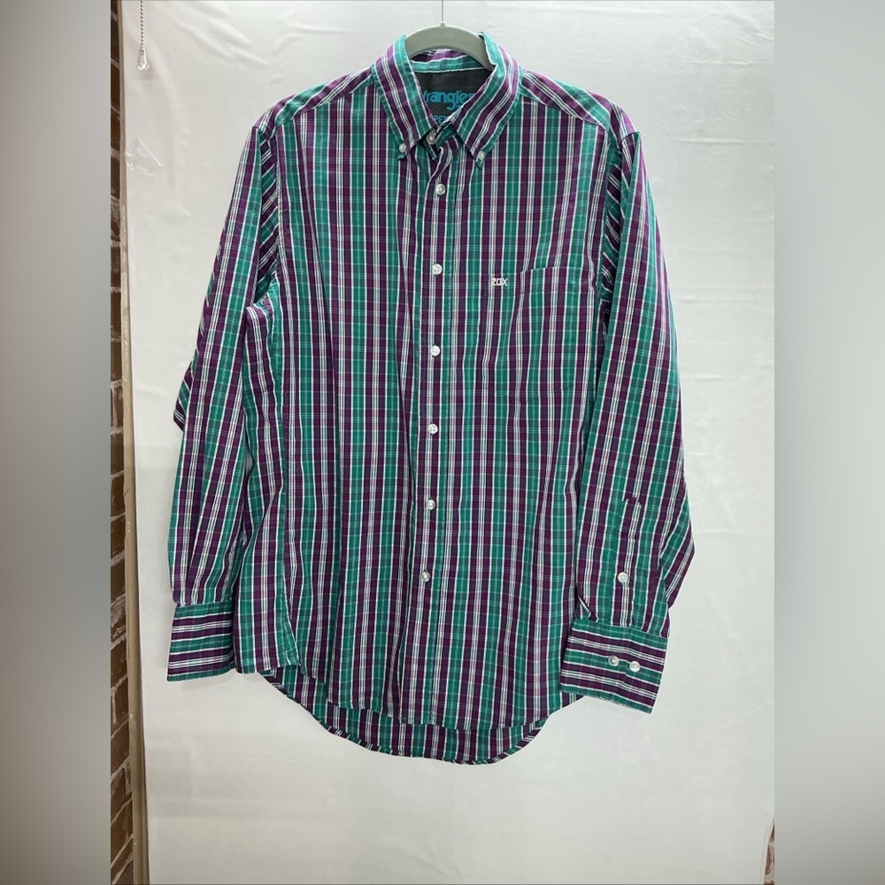 Wrangler Men's Plaid Shirt - Purple, Green, and Blue